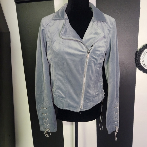 Ashley By 26 International Jackets & Blazers - Ice Blue Velvet Moto Jacket